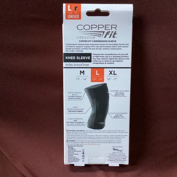The Original Copper Fit Freedom Copper Infused Compression Knee Sleeve Size L - Picture 3 of 5